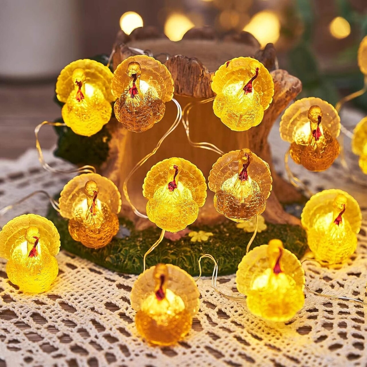 Decorative Fairy Turkey String Lights Novelty Fall Garland Lights Rope 8ft 20LEDs Battery Operated with Remote for Indoor Decoration Easter Autumn Christmas Home Bedroom Party Fall Tree Decor